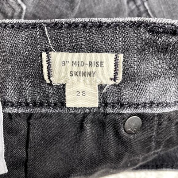 MADEWELL 9" Mid-Rise Skinny Raw Hem Distressed Ripped Knee Black Grey Jean 28 - Picture 6 of 8